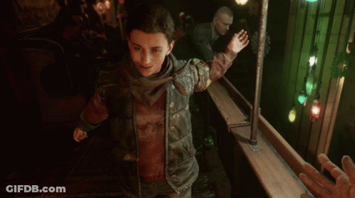 A Boy In A Video Game Is Reaching Out Towards Another Person 'S Hand GIF