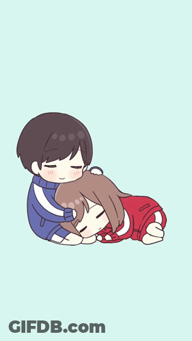 A Boy Is Hugging A Girl Who Is Sleeping GIF