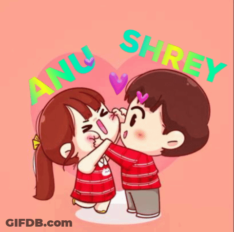 A Boy Is Kissing A Girl On The Cheek In A Cartoon Illustration GIF