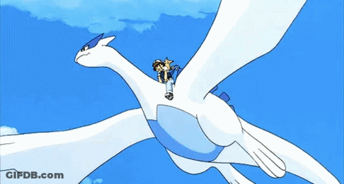 A Boy Is Riding On The Back Of A White Bird GIF