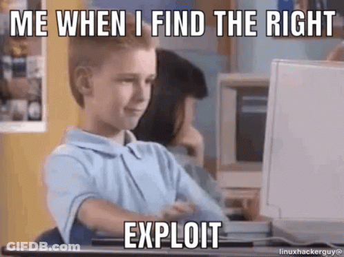 A Boy Is Sitting In Front Of A Computer With The Words `` Me When I Find The Right Exploit '' . GIF
