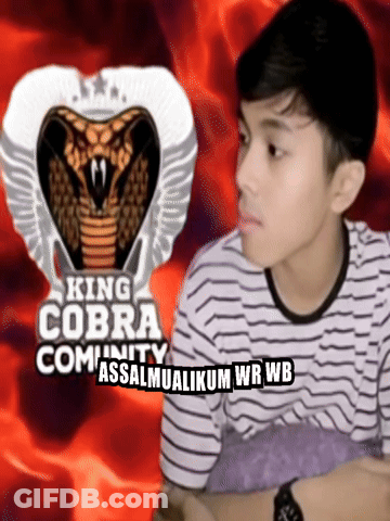 A Boy Is Sitting In Front Of A King Cobra Logo GIF