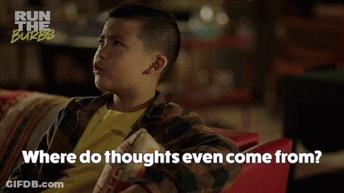 A Boy Is Sitting On A Couch With The Words " Where Do Thoughts Even Come From " GIF