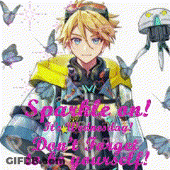 A Boy Is Surrounded By Butterflies And The Words " Sparkle On " Are Above Him GIF