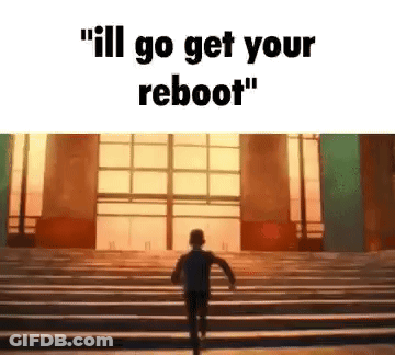 A Boy Is Walking Up A Set Of Stairs With The Words `` Ill Go Get Your Reboot '' . GIF