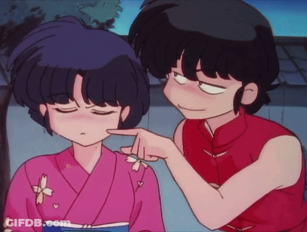 A Boy Pointing At A Girl 'S Face In A Cartoon GIF