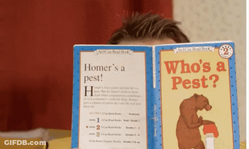 A Boy Reads A Book Called Who 'S A Pest GIF