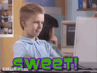 A Boy Sitting In Front Of A Computer With The Word Sweet Written On It GIF