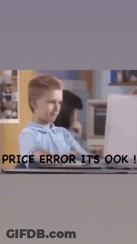 A Boy Sitting In Front Of A Laptop With The Words Price Error It 'S Ok On The Bottom GIF