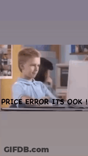 A Boy Sitting In Front Of A Laptop With The Words Price Error It 'S Ok On The Bottom GIF