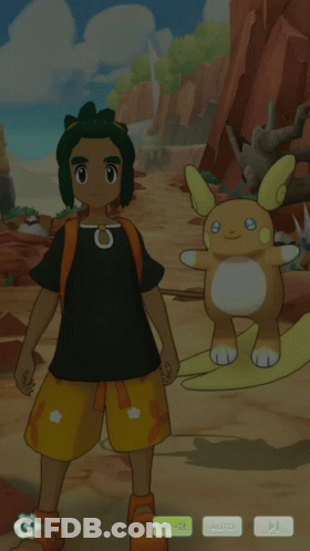 Boy Standing Next To Stuffed Animal In Video Game GIF