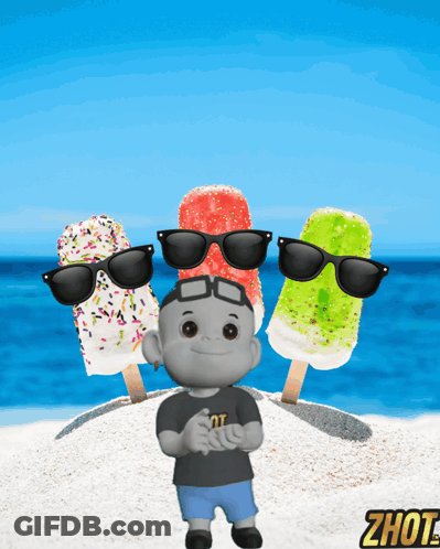 A Boy Wearing Sunglasses Stands In Front Of Three Ice Cream Popsicles With Zhut Written On The Bottom GIF