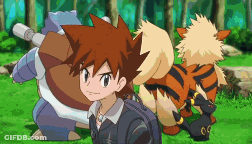 Boy With Backpack And Pokémon Including Tiger GIF