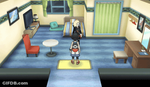 A Boy With A Backpack Stands On A Yellow Mat In A Room GIF
