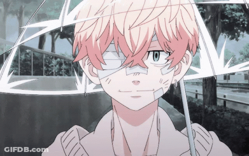 A Boy With A Bandage On His Face Holds An Umbrella GIF
