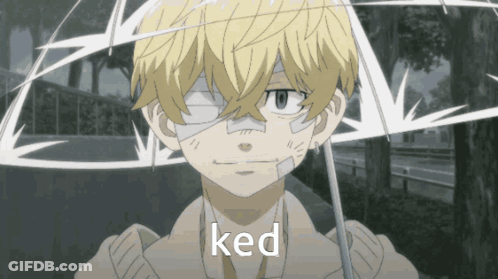 A Boy With A Bandage On His Face Is Holding An Umbrella And The Word Ked Is On The Bottom Right GIF