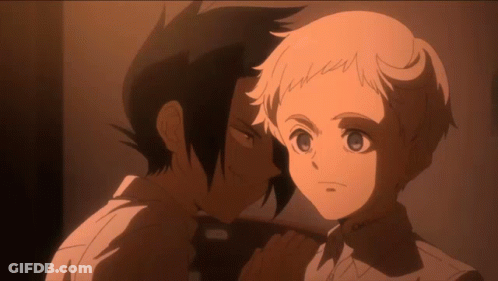 A Boy With A Tattoo On His Neck Looks At Another Boy In A Cartoon GIF