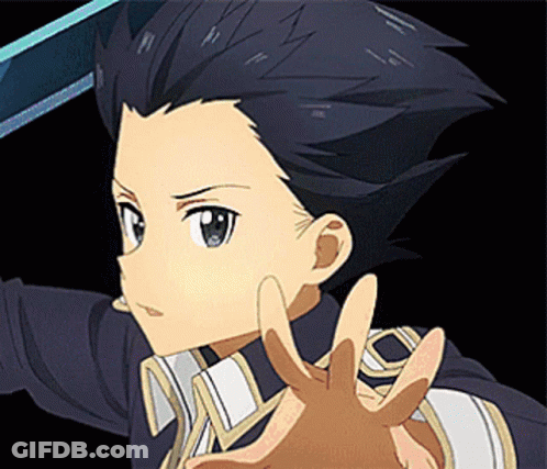 A Boy With Black Hair Is Holding A Sword In His Hand GIF