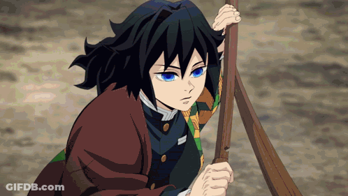 A Boy With Blue Eyes Is Holding Onto A Wooden Stick GIF