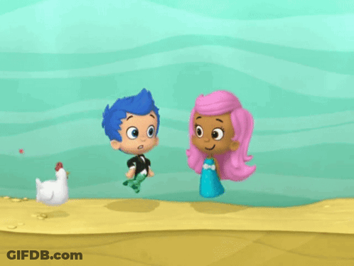 A Boy With Blue Hair And A Girl With Pink Hair Are Talking To Each Other GIF