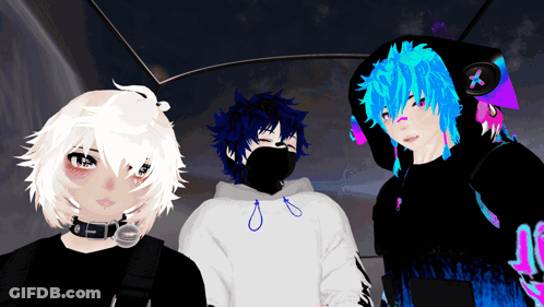 A Boy With Blue Hair Is Wearing A Black Mask GIF