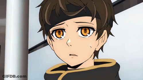 A Boy With Brown Hair And Orange Eyes Has A Headband On His Head GIF