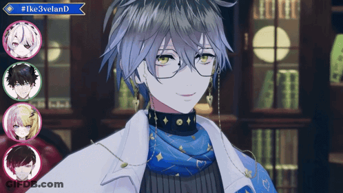 A Boy With Glasses And A Scarf Stands In Front Of A Sign That Says # Ike3veland GIF