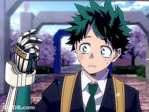 A Boy With Green Hair And A Robot Arm GIF