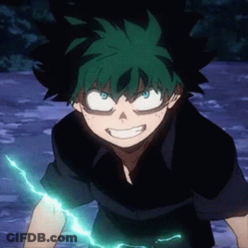 A Boy With Green Hair Is Holding A Lightning Bolt In His Hand And Smiling . GIF