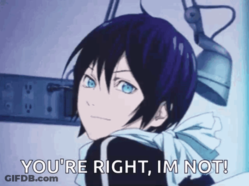 A Boy With Purple Hair And Blue Eyes Is Saying `` You 'Re Right , I 'M Not '' GIF