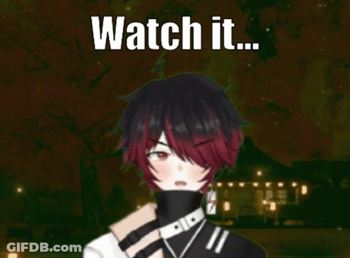 A Boy With Red Hair And Black Hair Is Standing In Front Of A House With The Words `` Watch It ... '' Written On The Bott GIF