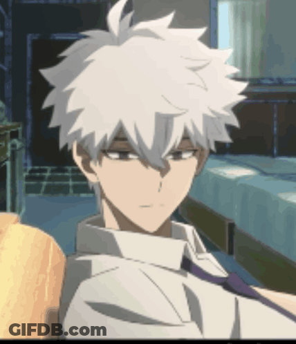 A Boy With White Hair And A Purple Tie GIF