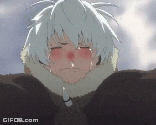A Boy With White Hair Is Crying With His Eyes Closed And A Tear Coming Out Of His Nose GIF