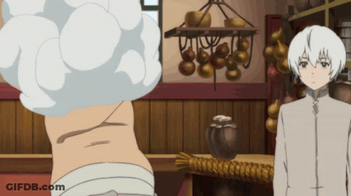 A Boy With White Hair Is Standing Next To Another Boy With A White Shirt On GIF