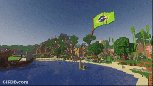 A Brazilian Flag Is Flying Over A Minecraft World GIF