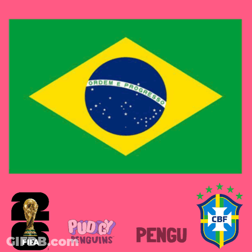 A Brazilian Flag Is Surrounded By Logos For Fifa Penguins And Pengu GIF