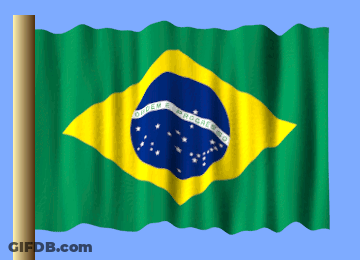 A Brazilian Flag Is Waving In The Wind On A Pole GIF