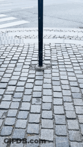 A Brick Pavement With A Pole In The Middle GIF