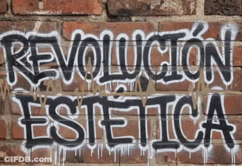 A Brick Wall With Revolution Estetica Written On It GIF