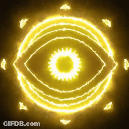 A Bright Yellow Circle With A Glowing Eye In The Center GIF