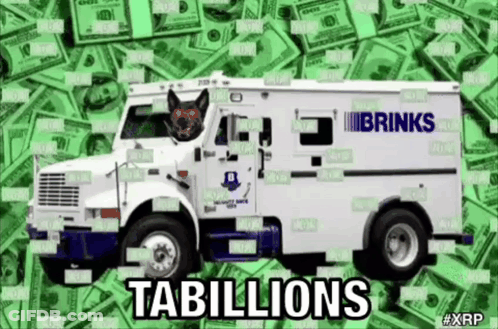 A Brinks Armored Truck Is Surrounded By Lots Of Money GIF