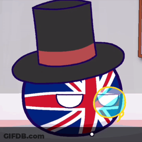 A British Ball With A Top Hat And Magnifying Glass GIF