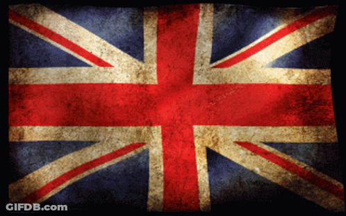 A British Flag With A Black Background And A Red Cross GIF