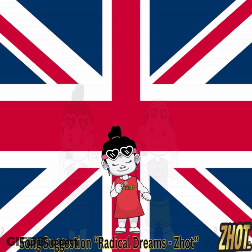 A British Flag With A Girl In Front Of It And The Words Song Suggestion " Radical Dreams " GIF