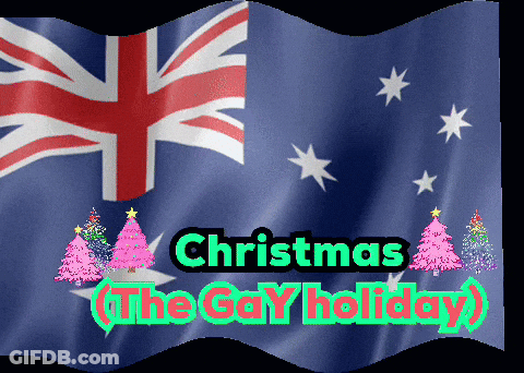 A British Flag With Christmas Trees And The Words Christmas ( The Gay Holiday ) GIF