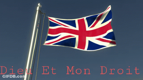 A British Flag With The Words Dieu Et Mon Droit Written Below It GIF
