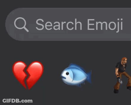 A Broken Heart A Fish And A Man With A Shovel Are Shown On A Search Emoji Screen GIF