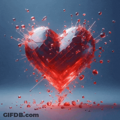 A Broken Heart Is Surrounded By Smaller Hearts On A Blue Surface GIF