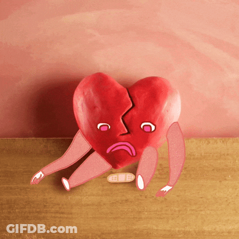 A Broken Heart With A Bandage On It 'S Leg GIF