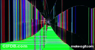 A Broken Screen With A Green Background And A Lot Of Lines Coming Out Of It . GIF